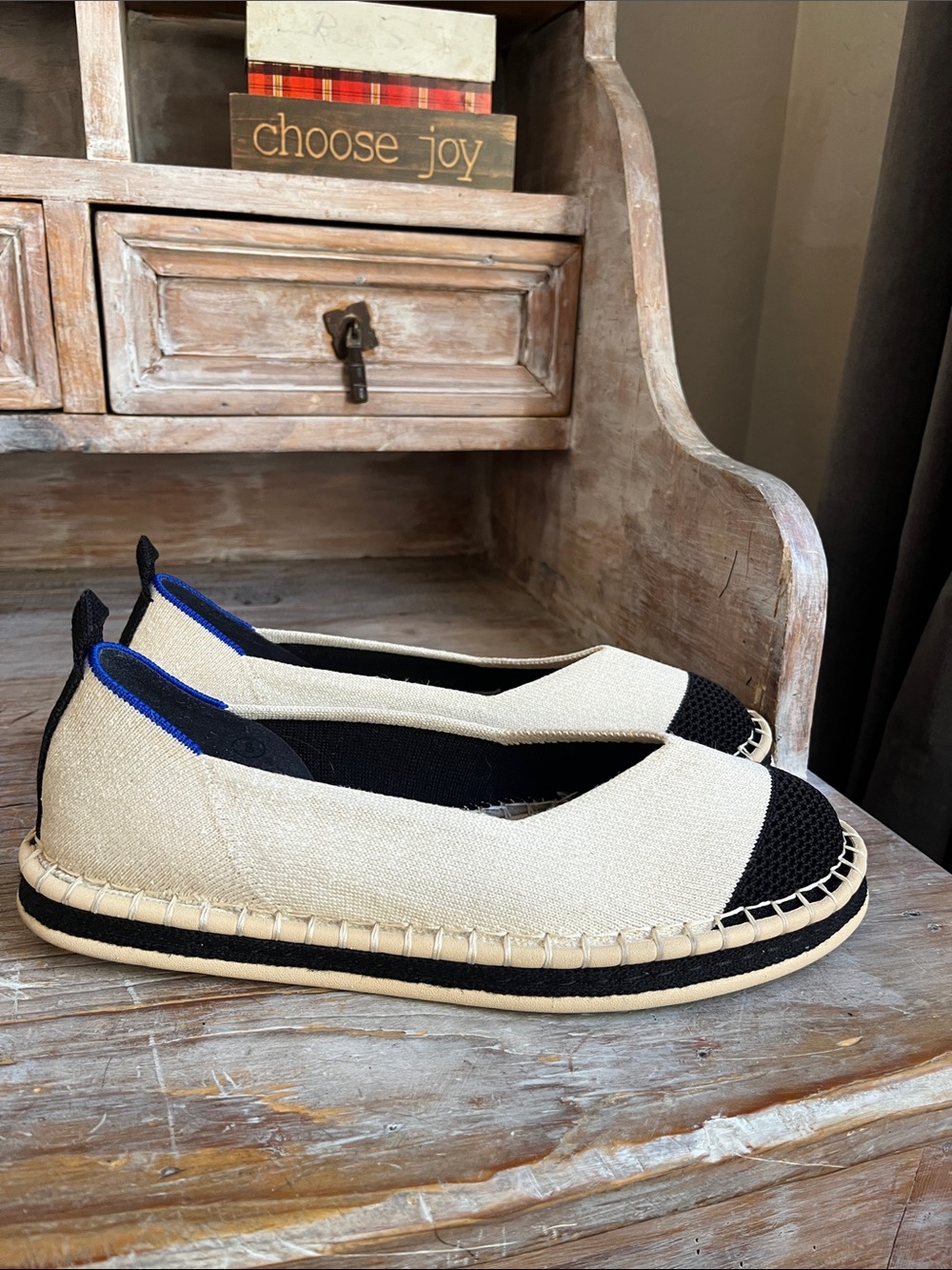🤍 Rothy's The Espadrille Boardwalk Flats Size 8 Cream Black